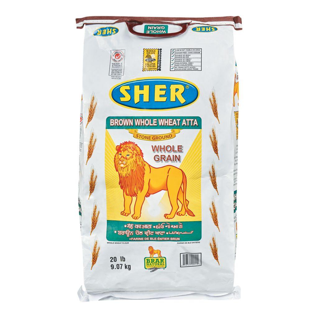 Sher Brown Whole Wheat Atta 20Lb - Cartly - Indian Grocery Store