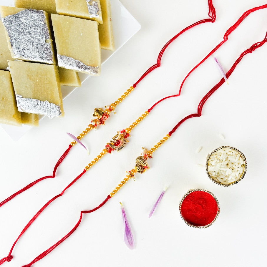 Set of 3 Traditional Rakhis With Kaju Katli