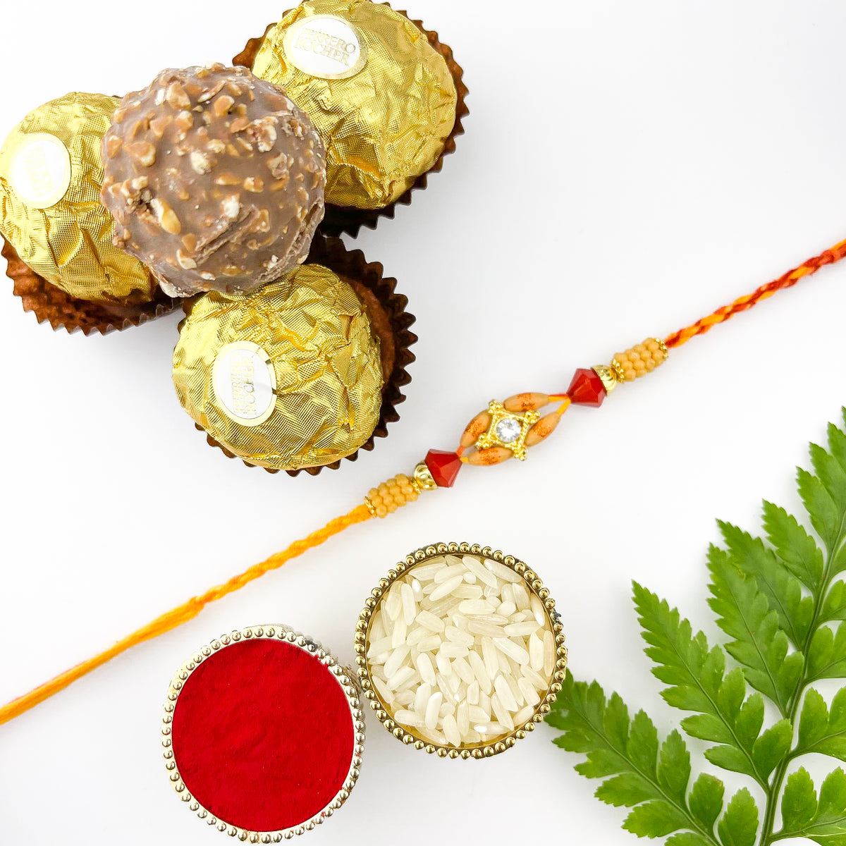 Traditional Rakhi with 3 pcs Ferrero Rocher