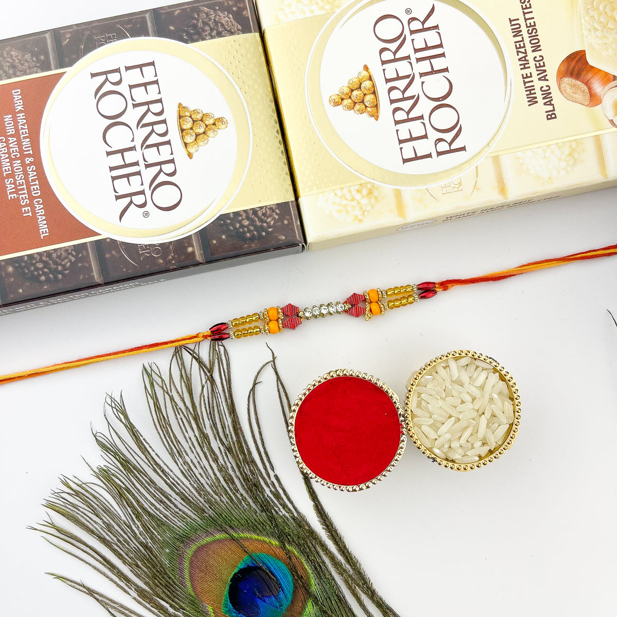 Traditional Rakhi with 2 Ferrero Rocher Bars