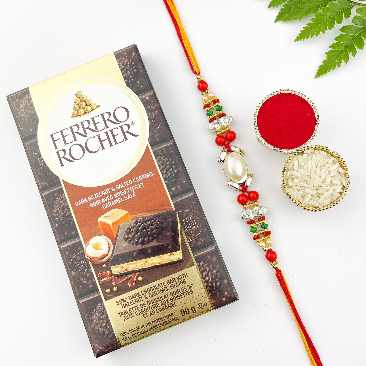 Traditional Rakhi with Ferrero Rocher Dark Hazelnut Bar
