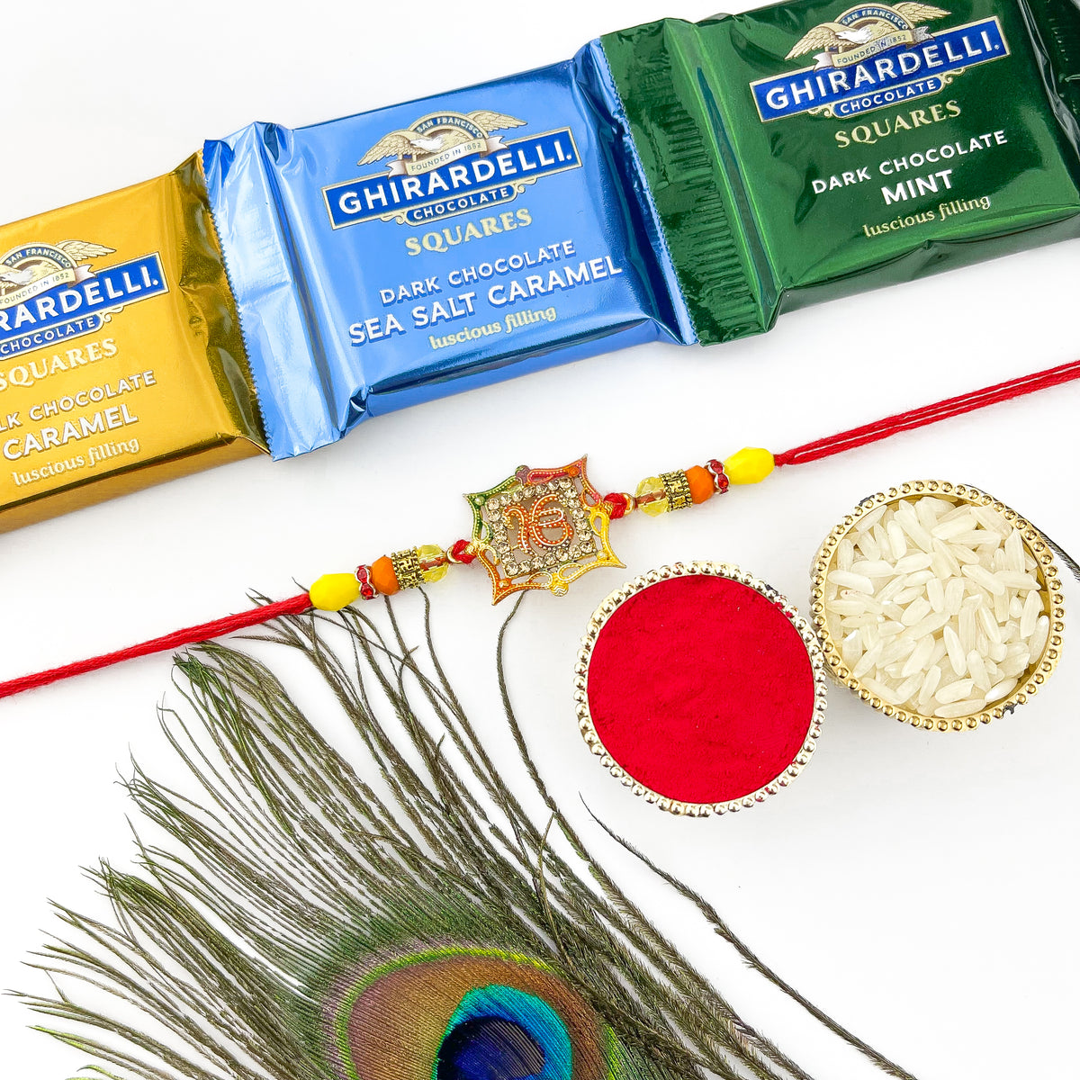 Traditional Rakhi with 3 Ghirardelli