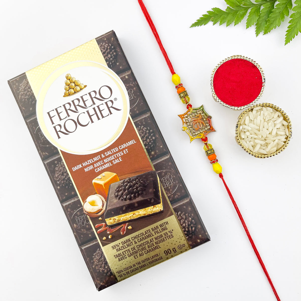 Traditional Rakhi with Ferrero Rocher Dark Hazelnut Bar