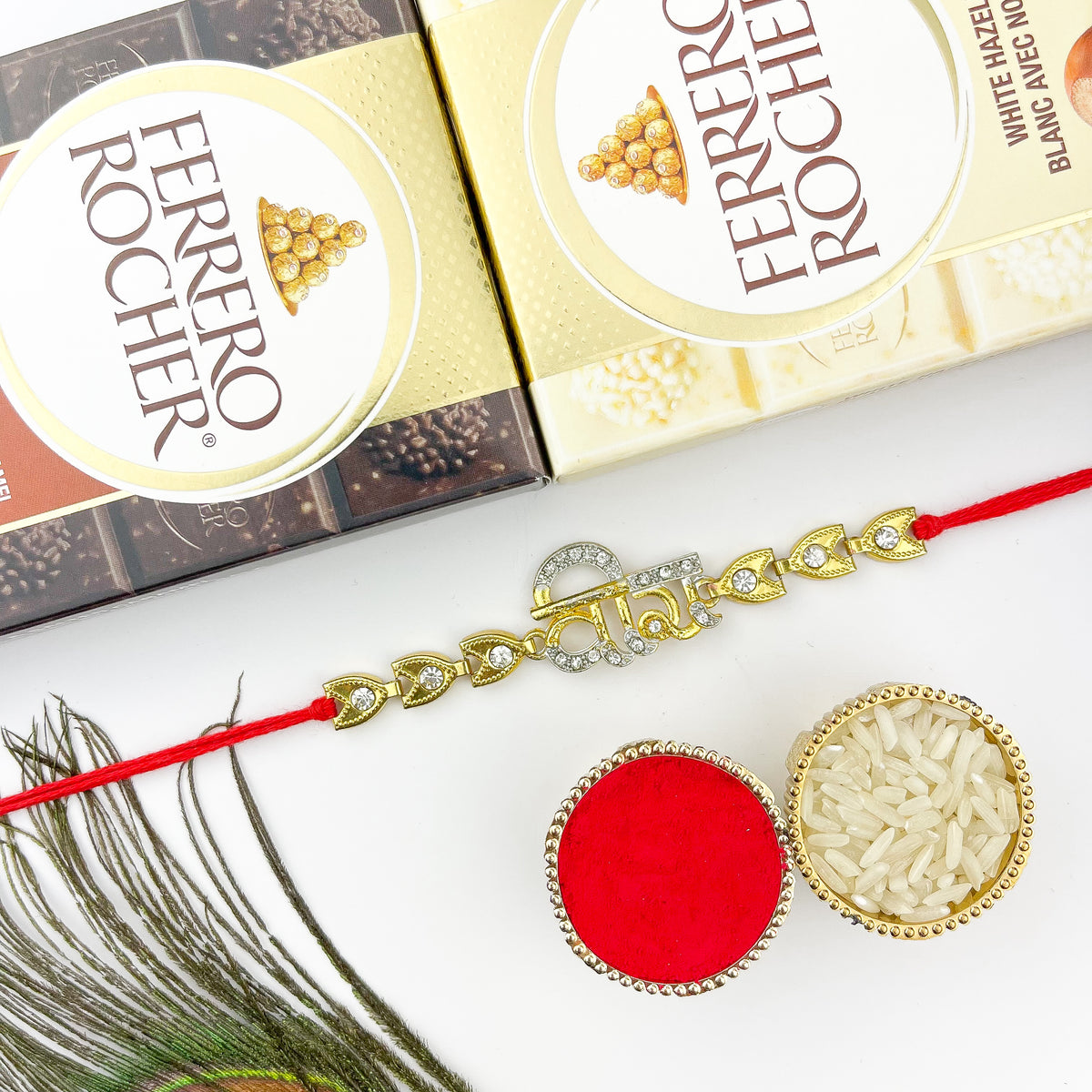 Traditional Rakhi with 2 Ferrero Rocher Bars