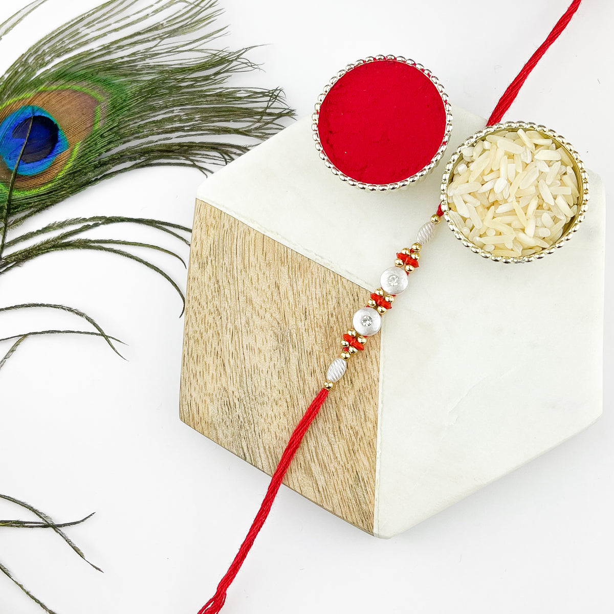 Fancy White Bead Set Rakhi